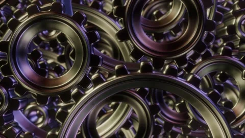 A detailed, closeup view of interlocking gears showcasing intricate patterns Video stock 287934655