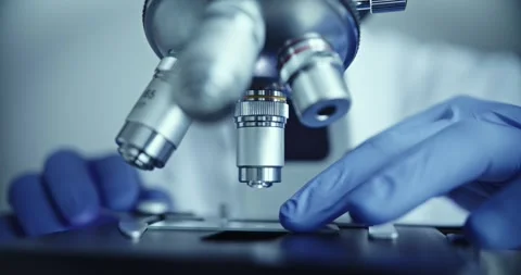 Detailed CloseUp View of Microscope Documented in Laboratory Environment 스톡 동영상 299903219