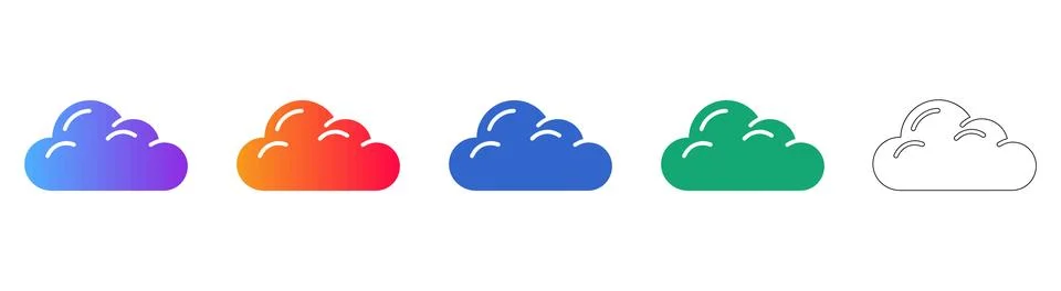 Detailed Cloud Icon Set with Internal Lines, Gradient &amp; Outline Ilustración de archivo