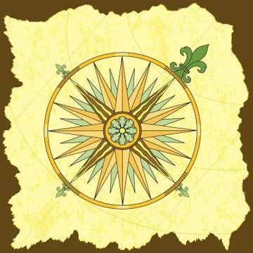 Detailed compass on a scrap of map background Illustration