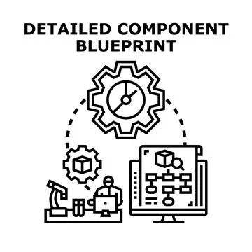 Detailed component blueprint planning and engineering process Stock Illustration
