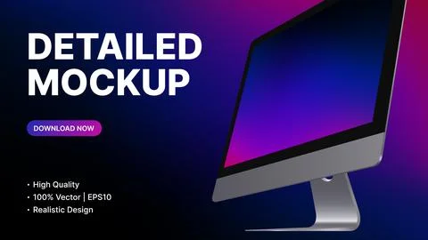 Detailed Computer Mockup. Realistic Device diagonal side View with blank Screen Stock Illustration