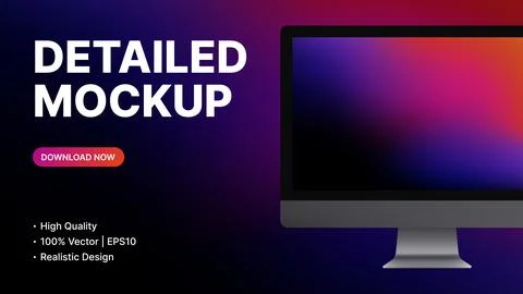 Detailed Computer Mockup. Realistic Device Front View with blank Screen. Promo Illustrazione stock