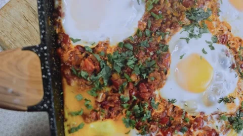 Detailed culinary presentation: presenting the finished georgian breakfast Stock Footage 342201216