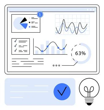 Detailed Dashboard with Graphs, Charts, Checklists, and Performance Indicat.. 스톡 일러스트