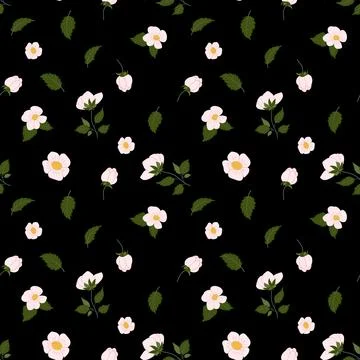 A detailed design featuring delicate white flowers and green leaves scattered Stock-Illustration
