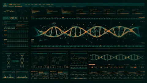 Detailed digital interface of futuristic DNA analysis process 스톡 동영상 106415701