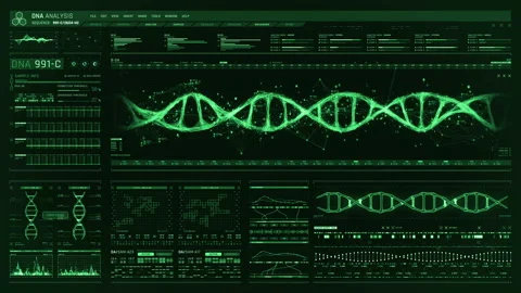 Detailed digital interface of futuristic DNA analysis process Video stock 106416092