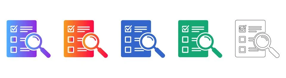 Detailed Document Verification Icon Collection Stock Illustration