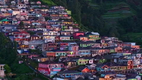 Detailed drone view of Nepal van Java village at blue hour, Stock-Footage 335977522