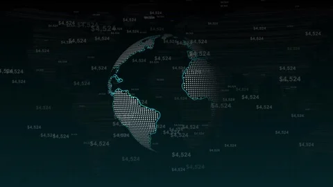 Detailed earth globe visualizes international data transmission. High tech .. Stock Footage 337370637