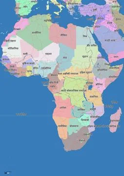 Detailed editable vector map of Africa on Hindi language Stock Illustration