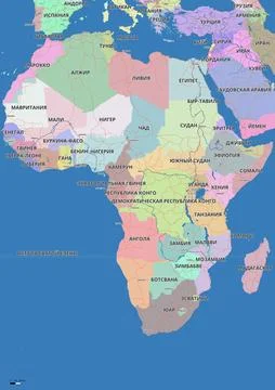Detailed editable vector map of Africa on Russian language Stock Illustration