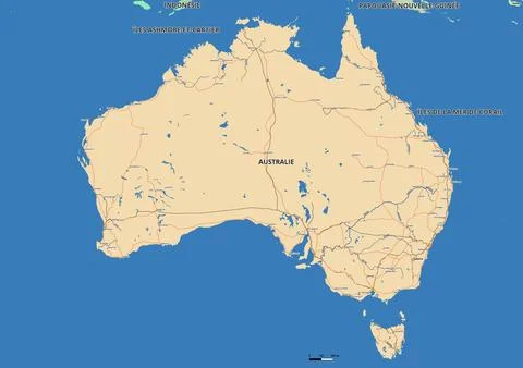Detailed editable vector map of Australia on French language Stock Illustration
