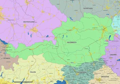 Detailed editable vector map of Austria on German language Stock Illustration