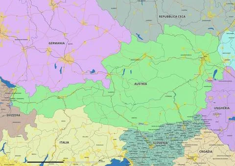 Detailed editable vector map of Austria on Italian language Stock Illustration