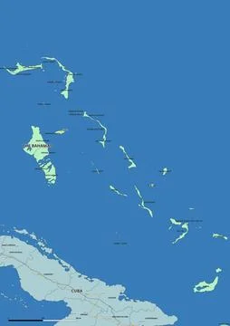 Detailed editable vector map of Bahamas on English language Stock Illustration