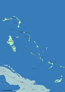 Detailed editable vector map of Bahamas on Spanish language Stock Illustration