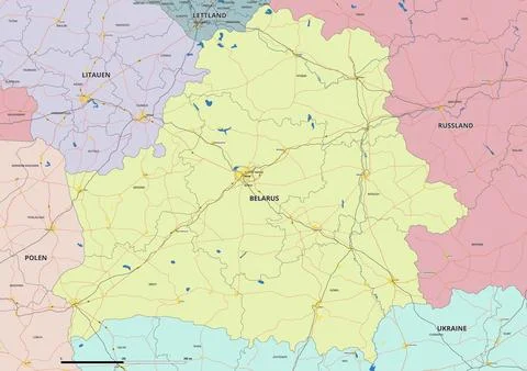 Detailed editable vector map of Belarus on German language Stock Illustration