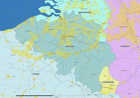 Detailed editable vector map of Belgium on English language Stock Illustration