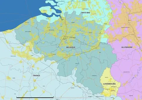 Detailed editable vector map of Belgium on French language Stock-Illustration