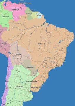 Detailed editable vector map of Brazil, Brasilia on French language Stock Illustration