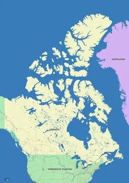 Detailed editable vector map of Canada on German language Stock Illustration