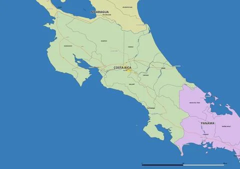 Detailed editable vector map of Costa Rica on French language Stock Illustration