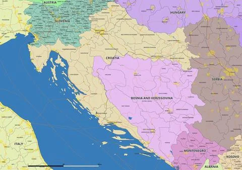 Detailed editable vector map of Croatia on English language Stock-Illustration