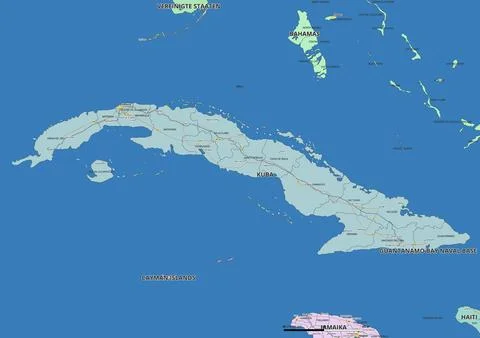 Detailed editable vector map of Cuba on German language Stock Illustration