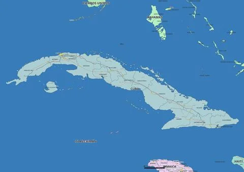 Detailed editable vector map of Cuba on Spanish language Stock Illustration