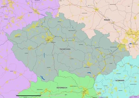 Detailed editable vector map of Czech Republic on German language Stock Illustration