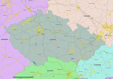 Detailed editable vector map of Czech Republic on English language Stock Illustration