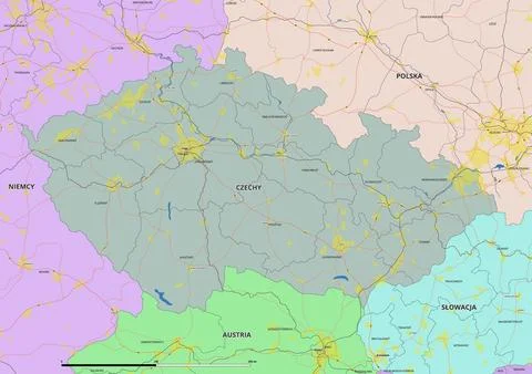 Detailed editable vector map of Czech Republic on Polish language Stock Illustration