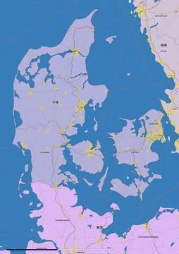 Detailed editable vector map of Denmark on Chinese language Stock Illustration