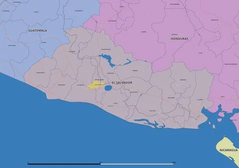 Detailed editable vector map of El Salvador on Spanish language Stock Illustration