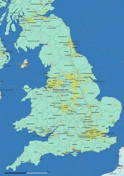 Detailed editable vector map of England on French language Stockillustratie