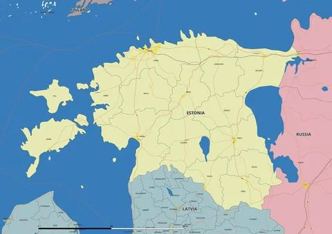 Detailed editable vector map of Estonia on English language Stock Illustration