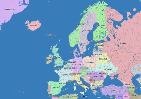Detailed editable vector map of Europa on Polish language Stock Illustration