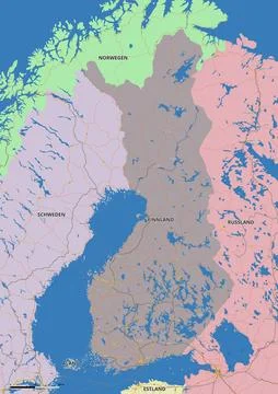 Detailed editable vector map of Finland on German language Stock-Illustration