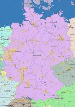 Detailed editable vector map of Germany on Dutch language Stock Illustration