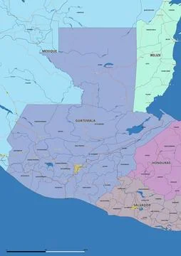 Detailed editable vector map of Guatemala on French language Stock Illustration