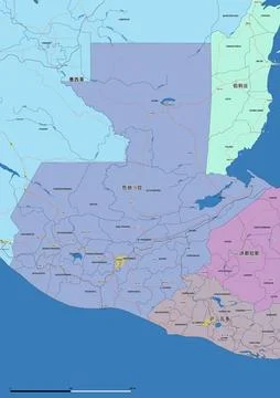Detailed editable vector map of Guatemala on Chinese language Stock Illustration