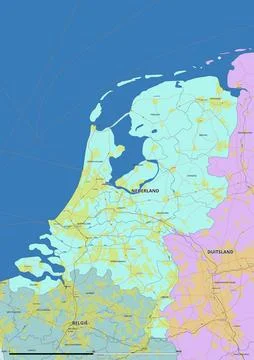 Detailed editable vector map of Holland, Netherlands on Dutch language Stock Illustration