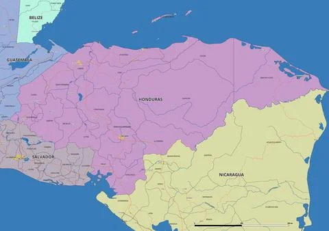 Detailed editable vector map of Honduras on French language Stock Illustration