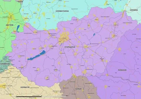Detailed editable vector map of Hungary on Ukrainian language Stockillustratie
