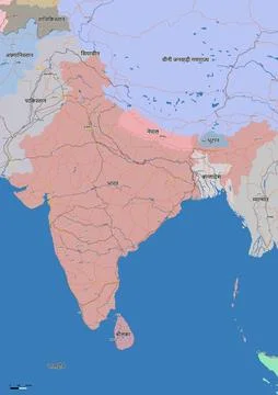 Detailed editable vector map of India on Hindi language Stock Illustration