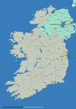 Detailed editable vector map of Irland on German language Stock Illustration