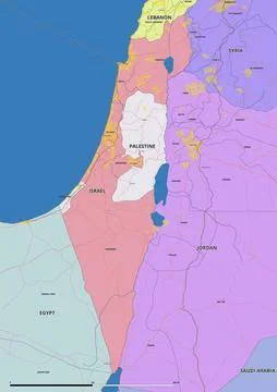 Detailed editable vector map of Israil on English language Stock Illustration