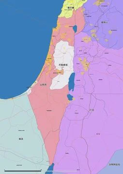 Detailed editable vector map of Israil on Chinese language Stock Illustration